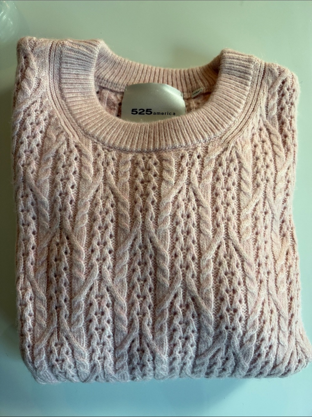 525 America Soft Pink Cable Crewneck Sweater